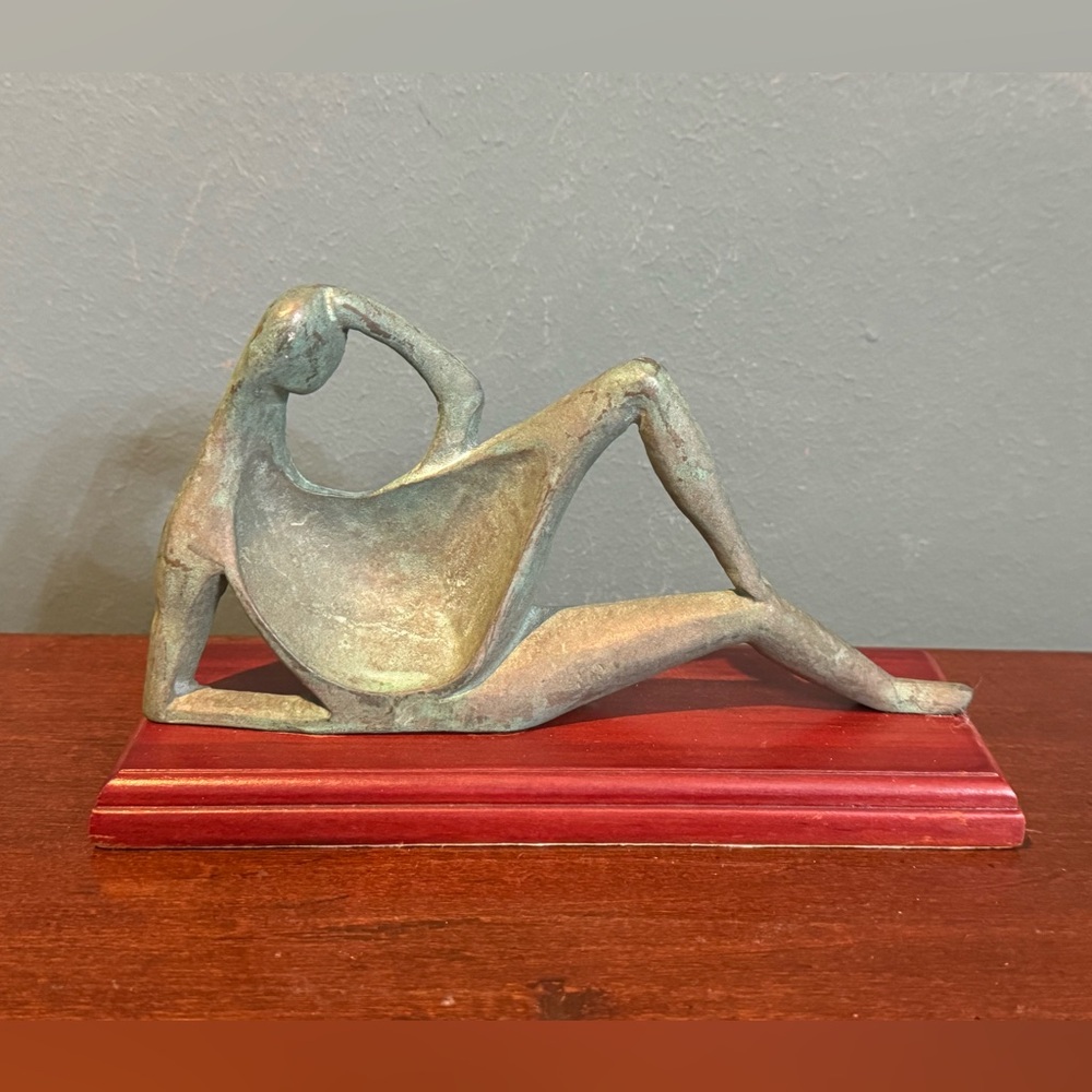 Vintage Modern Art Abstract Bronze? Reclining Figure Sculpture on wood